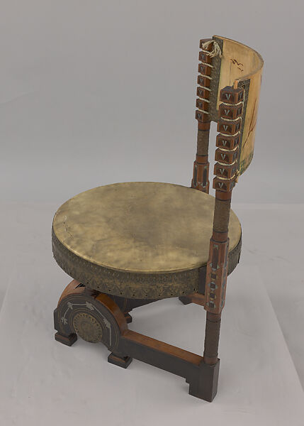Desk chair, Carlo Bugatti (Italian, Milan 1855–1940 Molsheim), Walnut, brass,vellum, pewter