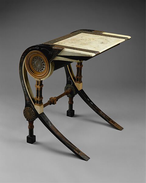 Desk, Carlo Bugatti (Italian, Milan 1855–1940 Molsheim), Walnut, copper, pewter, vellum 