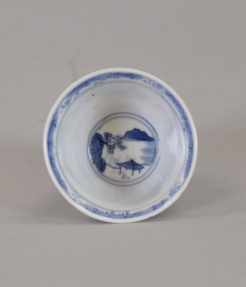 Cup with landscape, Porcelain painted in underglaze cobalt blue (Jingdezhen ware), China