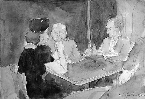 A Bridge Game, Boris Solotareff (American (born Romania), Bendare 1889–1966 New York), Watercolor and graphite 