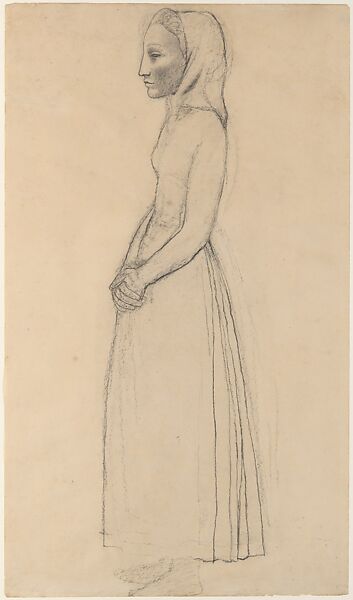 Young Woman of Gósol, Pablo Picasso (Spanish, Malaga 1881–1973 Mougins, France), Conté crayon on paper 