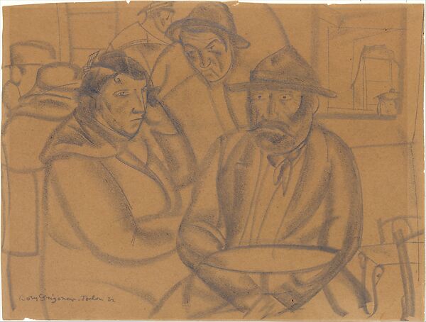 The Café, Boris Grigoriev (Russian, Rybinsk 1886–1939 Cagnes-sur-Mer), Graphite on brown paper 
