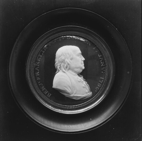 Cameo Medallion of Benjamin Franklin, Possibly Josiah Wedgwood and Sons (British, Etruria, Staffordshire, 1759–present), Wax, glass 