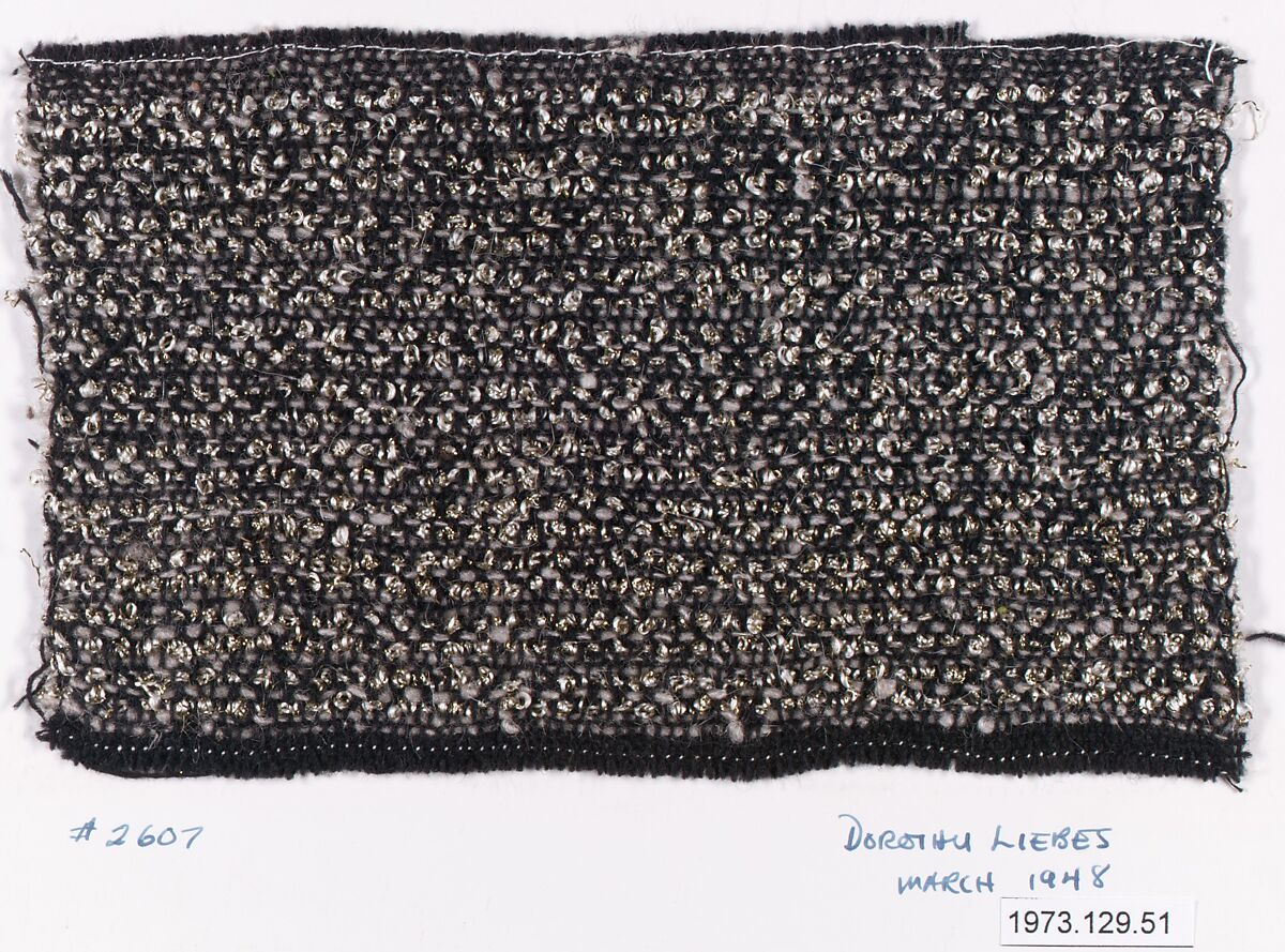 Textile sample, Dorothy Liebes (American, Santa Rosa, California 1897–1972 New York), Wool, various fibers, Lurex (aluminum foil, plastic coated) 