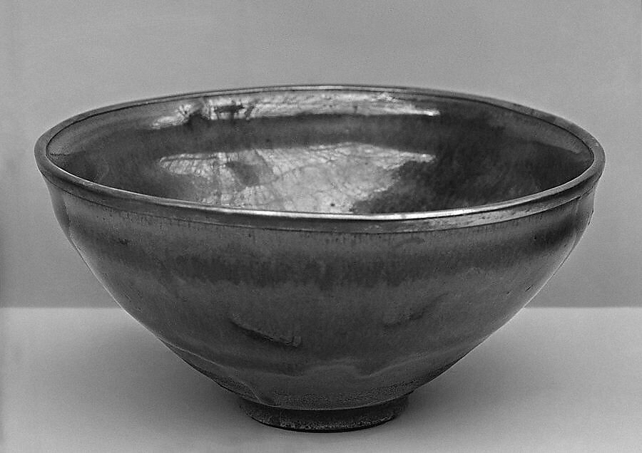 Bowl, Dark buff ware with thick black glaze and silver rim (Jian ware), China 