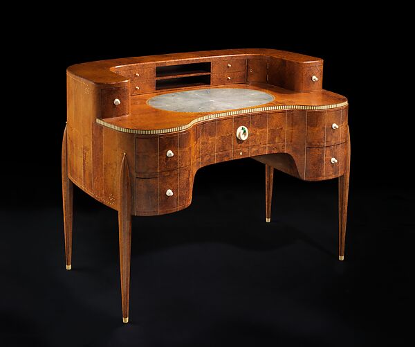 "David-Weill" Desk, Emile-Jacques Ruhlmann (French, Paris 1879–1933 Paris), Amboyna, ivory, sharkskin, silk, metal, oak, lumber-core plywood, poplar, walnut, birch, macassar ebony 