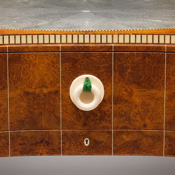 "David-Weill" Desk, Emile-Jacques Ruhlmann (French, Paris 1879–1933 Paris), Amboyna, ivory, sharkskin, silk, metal, oak, lumber-core plywood, poplar, walnut, birch, macassar ebony