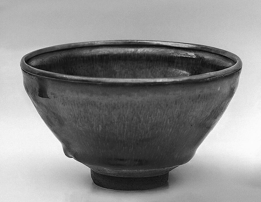 Bowl, Dark brown clay with heavy black glaze and metal rim (Jian ware), China 