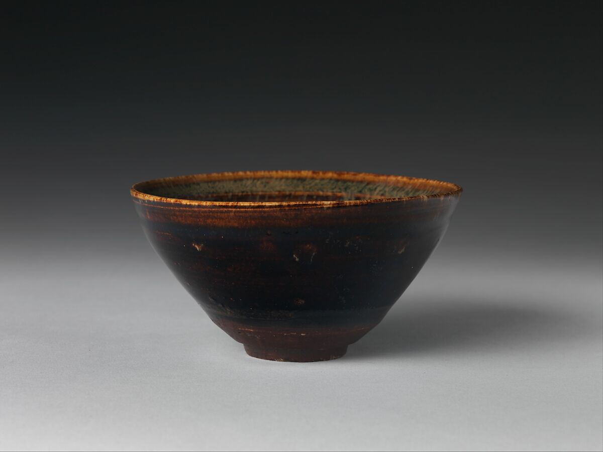Tea bowl with decoration of six-petaled flowers, Stoneware with black and brown glazes and paper-cut designs (Jizhou ware), China