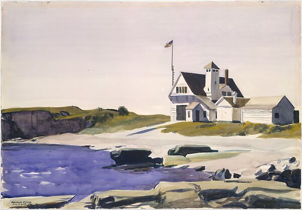 Coast Guard Station, Two Lights, Maine, Edward Hopper (American, Nyack, New York 1882–1967 New York), Watercolor over charcoal on paper 