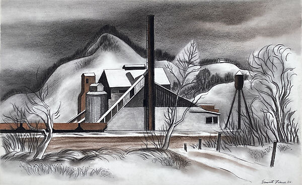 Granary, Ernest Fiene (American, 1894–1965), Charcoal and pastel on paper 
