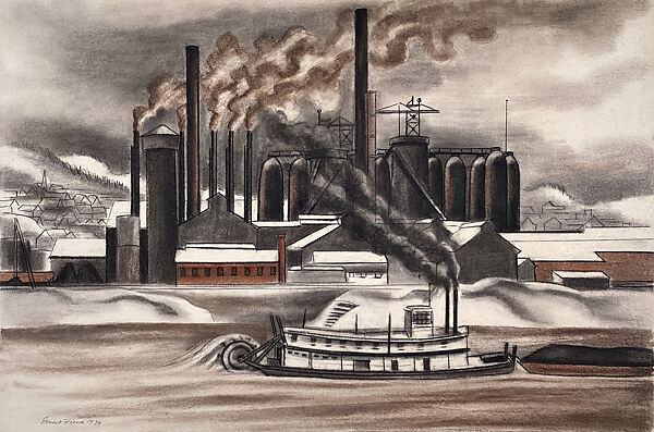 The Lucy Plant, Carnegie Steel Mill, Pittsburgh, Ernest Fiene (American, 1894–1965), Charcoal and pastel on paper 