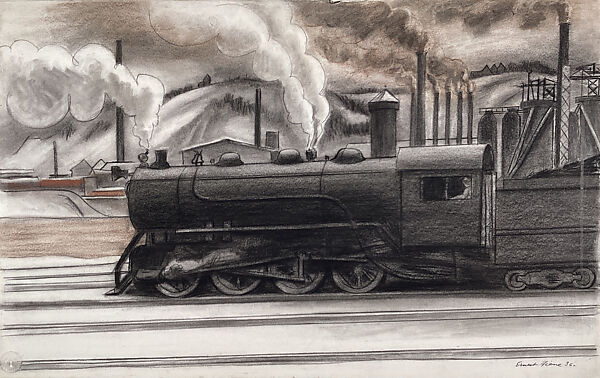Locomotive, Ernest Fiene (American, 1894–1965), Charcoal and pastel on paper 