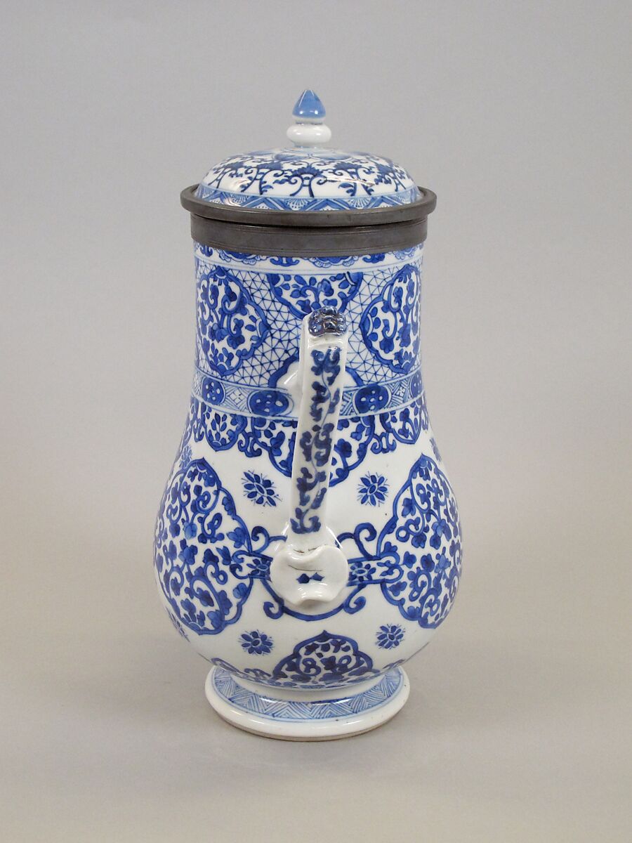 Covered jar with handles, Porcelain painted in underglaze cobalt blue (Jingdezhen ware), silver mounts, China