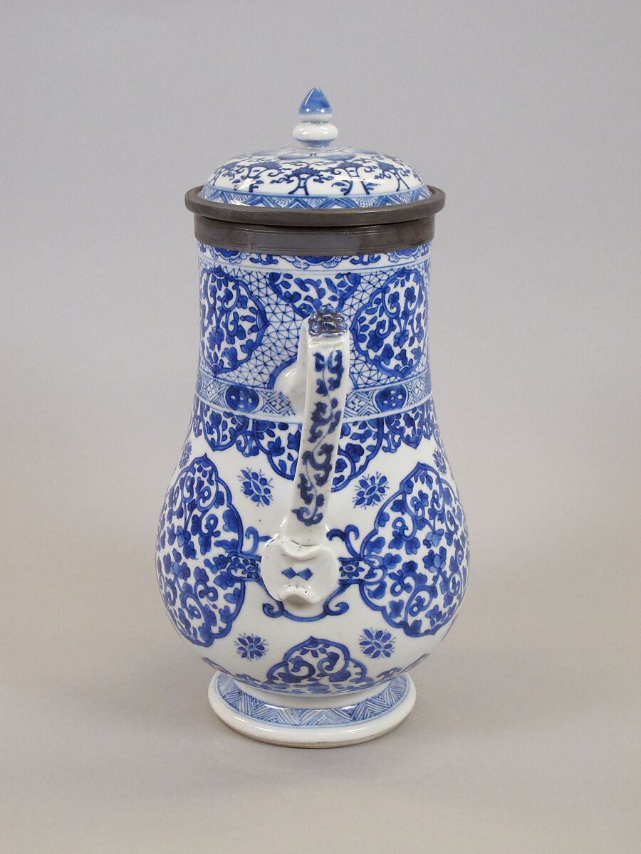 Covered jar with handles, Porcelain painted in underglaze cobalt blue (Jingdezhen ware), silver mounts, China