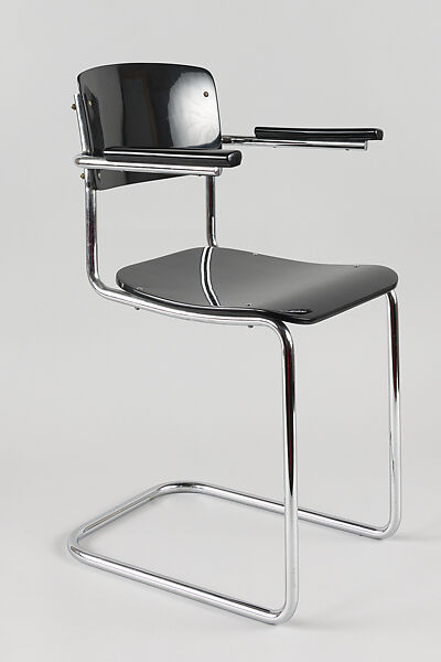 Armchair, Unknown Designer, Lacquered wood, Bakelite and chromed steel tubing, Dutch 