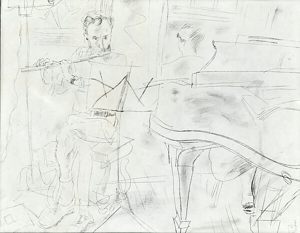 George Biddle Playing the Flute, Jules Pascin (American (born Bulgaria), Vidin 1885–1930 Paris), Lithograph (facsimile) 