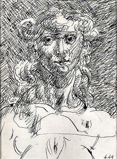 Untitled (woman's head), Peter Agostini (American, New York 1913–1993 New York), Blue ink on paper 