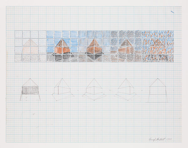 Drawing for "Graceland Mansion", Jennifer Bartlett (American, Long Beach, California 1941–2022 Amagansett, New York), Colored pencil, graphite, and marker on graph paper 