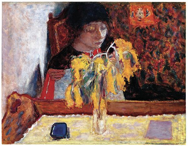 Woman with Mimosa, Pierre Bonnard  French, Oil on canvas