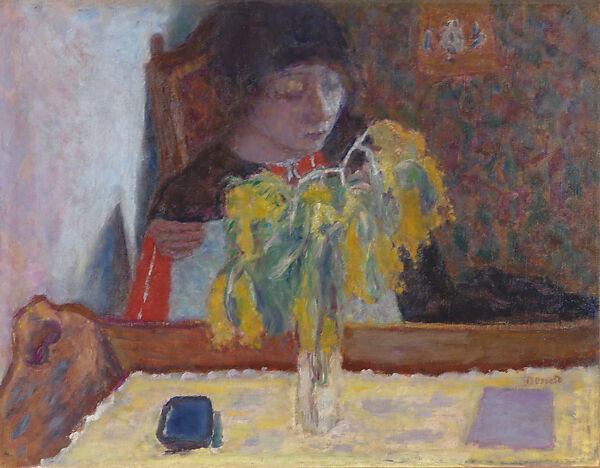 Woman with Mimosa, Pierre Bonnard  French, Oil on canvas
