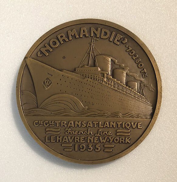 Medal Commemorating the Maiden Voyage of the Liner, Normandie, Jean Vernon (French, 1897–1975), Bronze 