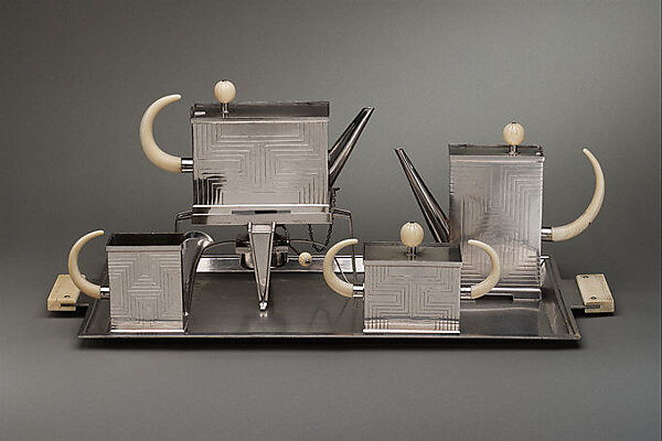 Kettle on stand with burner, Peter Müller-Munk (American (born Germany) Berlin 1904–1967 Pittsburgh, Pennsylvania), Silver and ivory 