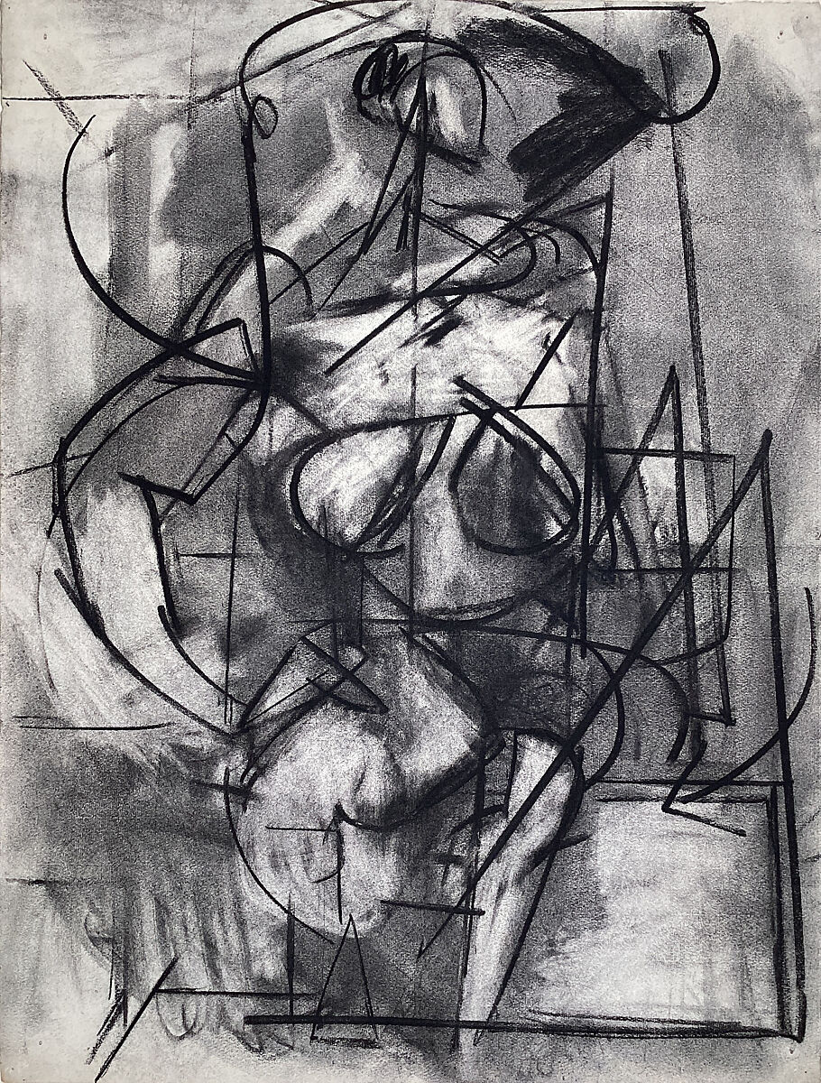 Seated Female Figure Number 3, Perle Fine (American, Boston, Massachusetts 1908–1988 East Hampton, New York), Charcoal on paper 