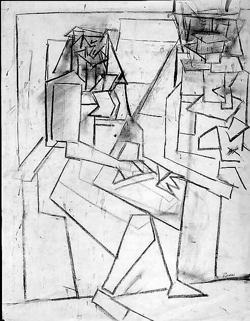 Untitled (figure study), Peter Busa (American, Pittsburgh, Pennsylvania 1914–1985 East Hampton, New York), Charcoal with ink on paper 