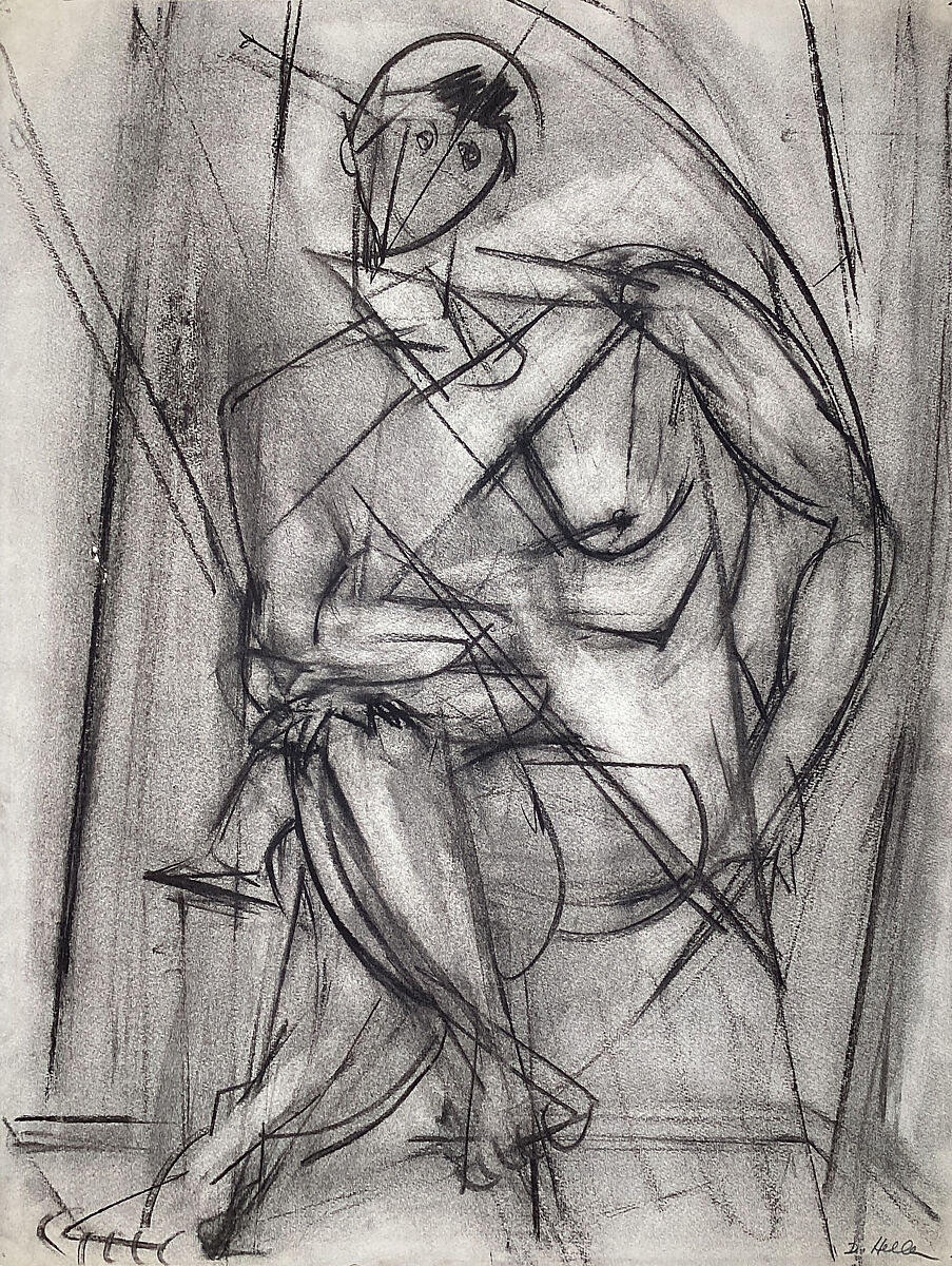 Untitled (figure study), Dorothy Heller (American, New York 1917–2003 New York), Charcoal on paper 