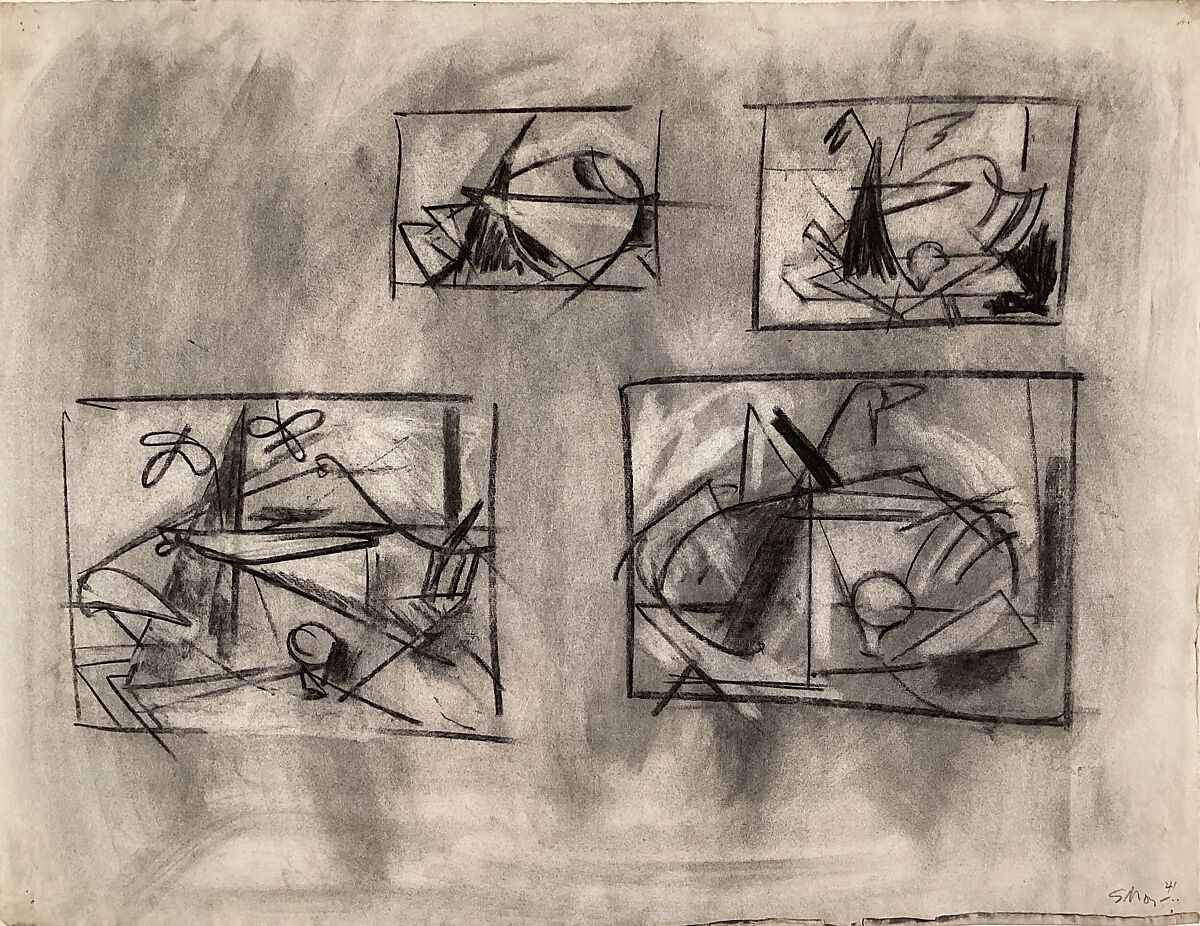 Untitled (four thumbnail still-life sketches), Seong Moy (American (born China), Canton 1921–2013 New York), Charcoal on paper 