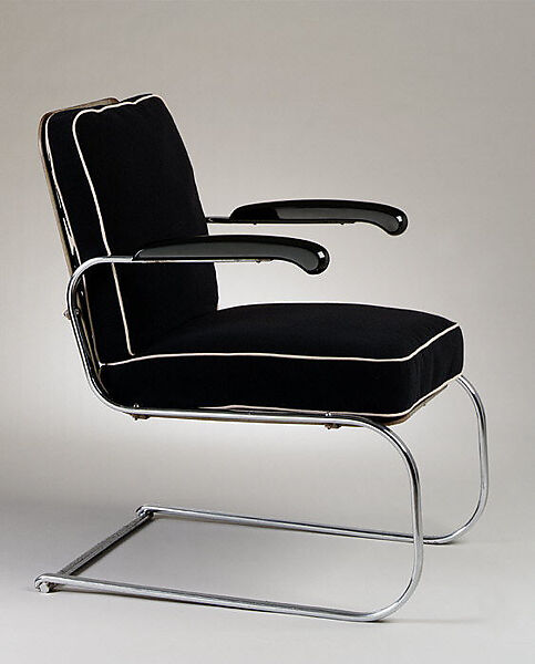 Armchair, Gilbert Rohde (American, New York 1894–1944 New York), Steel, Bakelite, modern upholstery 