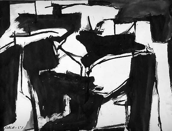 Untitled (figure study), Stephen Pace (American, 1918–2010), Brush and black ink with traces of opaque orange and white matte paint on paper 