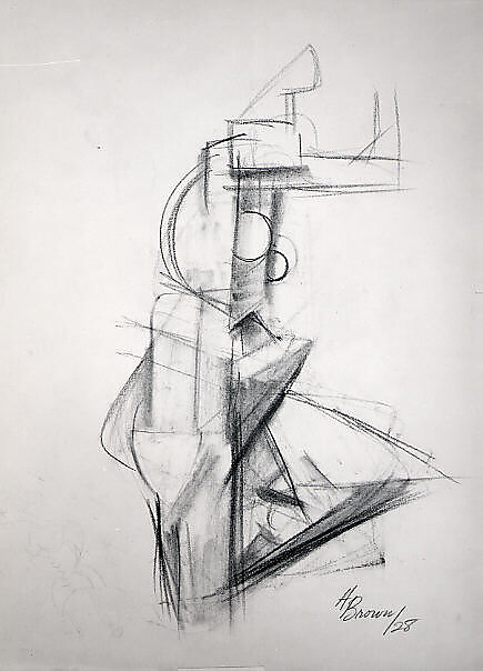 Untitled (figure study), Harry Brown (American, born 1901), Black conte crayon on paper 