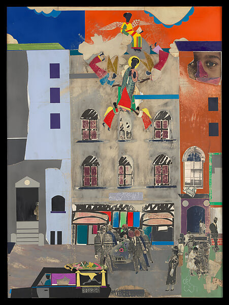 The Block, Romare Bearden (American, Charlotte, North Carolina 1911–1988 New York), Cut and torn pasted printed, colored and painted papers, metallic papers, graphite, porous-point pen, watercolor, opaque watercolor, and ink on Masonite