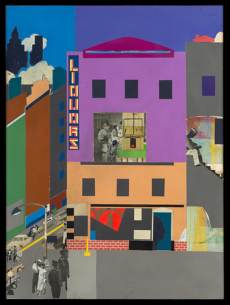 The Block, Romare Bearden (American, Charlotte, North Carolina 1911–1988 New York), Cut and torn pasted printed, colored and painted papers, metallic papers, graphite, porous-point pen, watercolor, opaque watercolor, and ink on Masonite