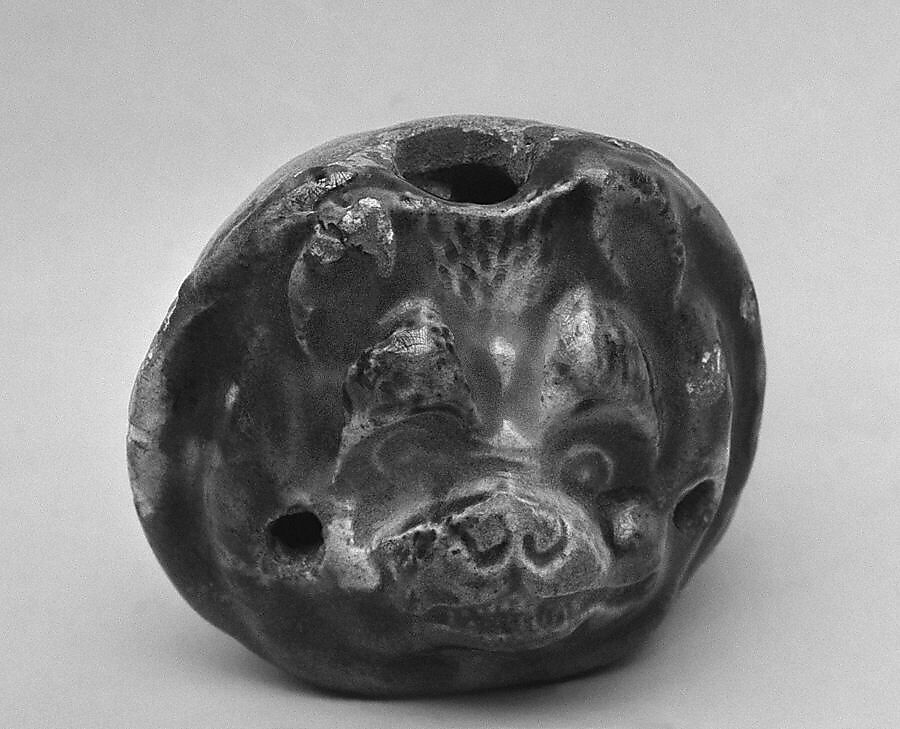 Ornament with animal face, Earthenware with three color (sancai) glaze, China 