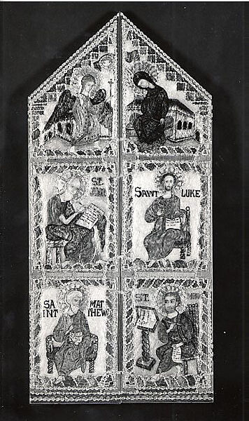Central Panel Doors from ICONOSTASIS, Thomas Lanigan-Schmidt (American, born 1942), Ink marker, cellophane, and silverfoil on wood panels 