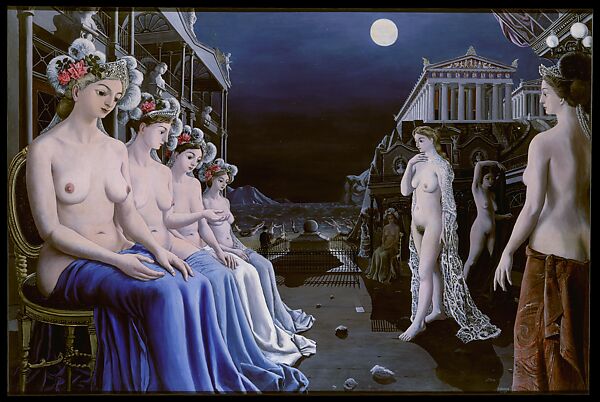 The Great Sirens, Paul Delvaux (Belgian, 1897–1994), Oil on Masonite 