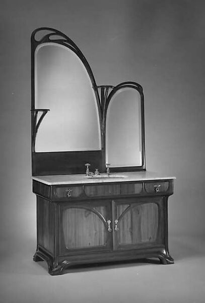 Dressing Table with Sink, Louis Majorelle (French, Toul 1859–1926 Nancy), Honduras mahogany, Macassar ebony, gilt bronze, mirror glass, marble, ceramic, nickel-plated brass 