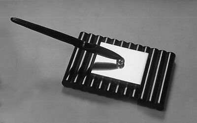 Desk Set, Robert Gruen (American, 1913–1999), Stone, cellulose acetate and metal with acrylic (methyl methacrylate) pen