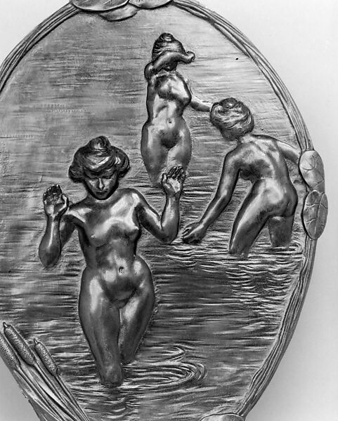 Hand mirror, François-Rupert Carabin (French, Saverne, Bas-Rhin 1862–1932 Strasbourg), Bronze, mirror glass, moonstone