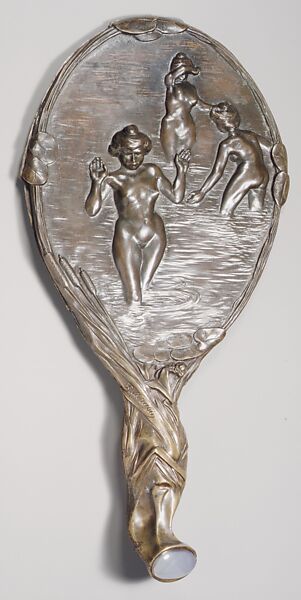 Hand mirror, François-Rupert Carabin (French, Saverne, Bas-Rhin 1862–1932 Strasbourg), Bronze, mirror glass, moonstone 