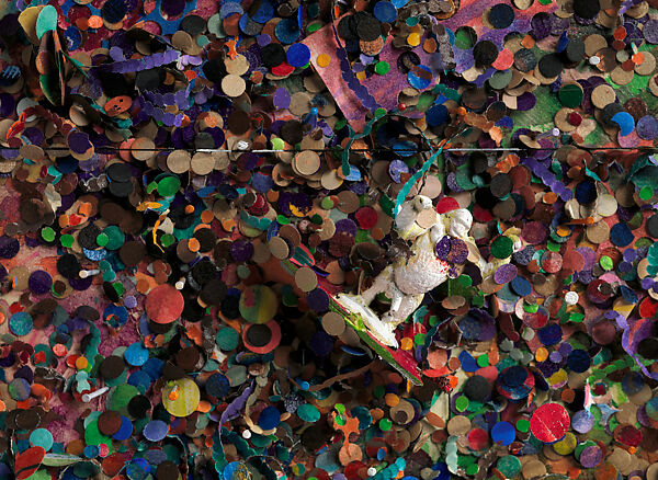 Memory Test: Free, White & Plastic (#114), Howardena Pindell (American, born Philadelphia, Pennsylvania, 1943), Punched painted paper, cut and pasted painted paper, nails, watercolor, acrylic paint, opaque watercolor, thread, and plastic on matboard on board mounted on matboard