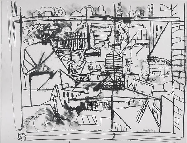 City Scene, Abraham Rattner (American, Poughkeepsie, New York 1893–1978 New York), Pen and black ink on paper 