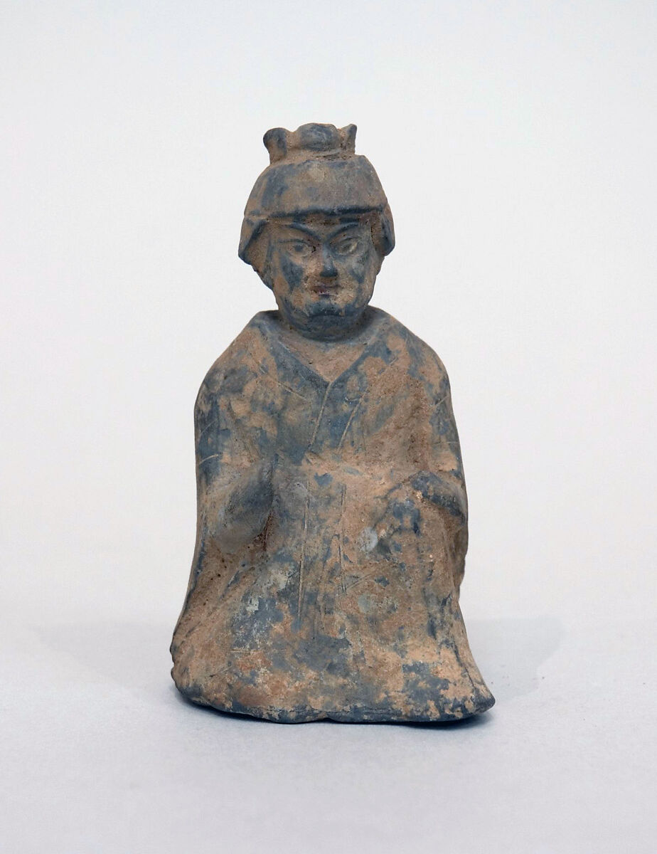 Figure of a seated man, Earthenware with pigments, China 