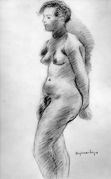 Standing Nude, Raphael Soyer (American (born Russia), Borisoglebsk 1899–1987 New York), Graphite and wash on parchment 