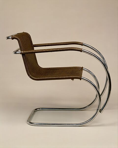 "MR" Armchair, Ludwig Mies van der Rohe (American (born Germany), Aachen 1886–1969 Chicago, Illinois), Tubular steel, painted caning 