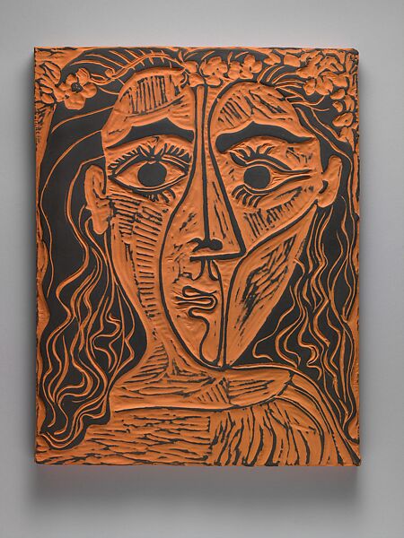 Small Head of a Woman with a Crown of Flowers, Pablo Picasso  Spanish, Terracotta with black slip