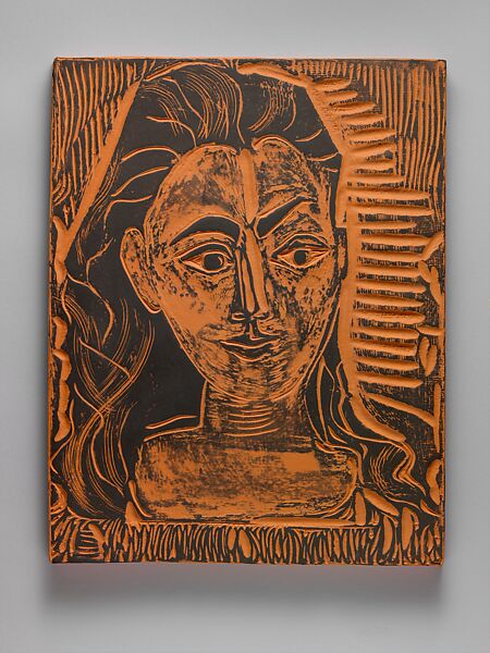 Jacqueline in a Printed Dress, Pablo Picasso (Spanish, Malaga 1881–1973 Mougins, France), Terracotta with black slip 